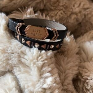 Keep Collective | Women’s “LIVE HAPPY” Leather Double Wrap Bracelet Cuff
